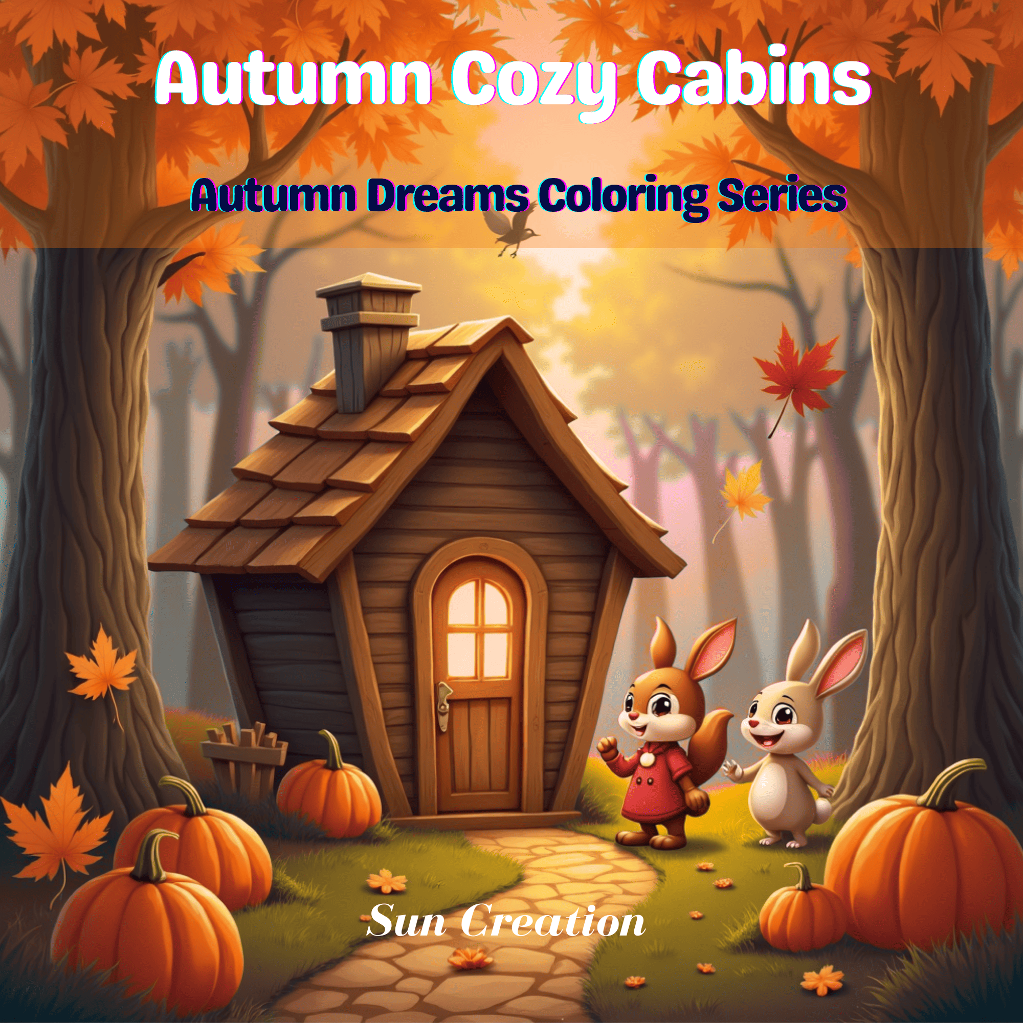 autumn cozy cabins coloring books