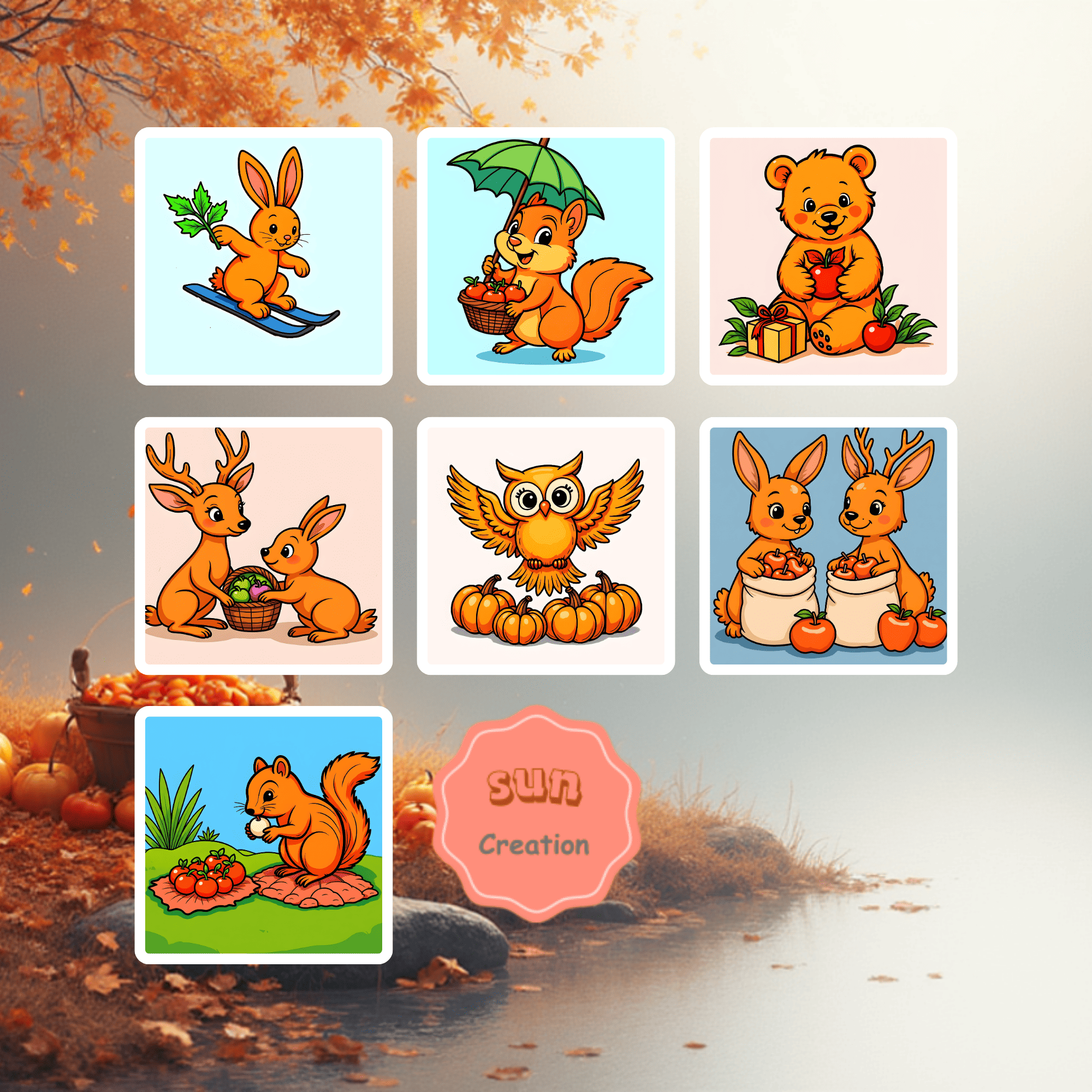 autumn animal fruits coloring boos